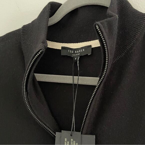 ✨ NWT Ted Baker London Merino Wool Half-Zip Sweater XL Black/Grey - Picture 6 of 13